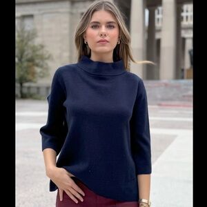 Navy blue mock neck boat sweater
